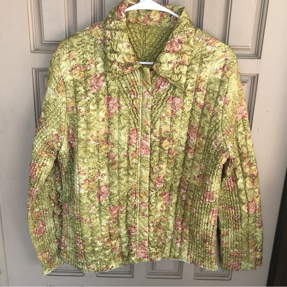 Lt Green reversible satin jacket quilted SzL Zip Front Long Sleeve